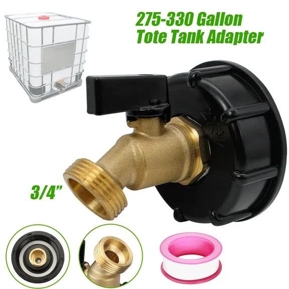 275-330 Gallon Ibc Tote Tank Adapter 2" Coarse Thread Brass Hose Faucet Valve
