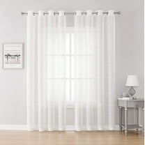 GHGSDH-Sheer Curtains White Plaid Semi Voile Light Filtering Drapes Pair for Bedroom Living Room, Set of 2 Grommet Top Window Curtain Panels (Each 54 x 95 Inch, Off White)