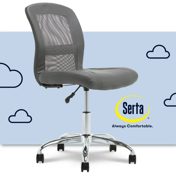 Serta Essentials Armless Task Chair, Faux Leather and Mesh, Gray