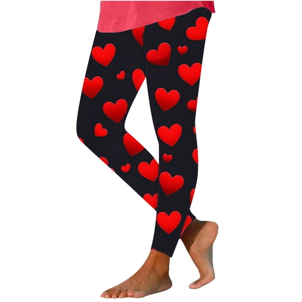TaTaai Valentine's Day Heart Print Elastic Breathable Women High Waisted Tight Yoga Leggings Non-see-through Gym Workout Activewear Casual Daily Full Length Pants Gift