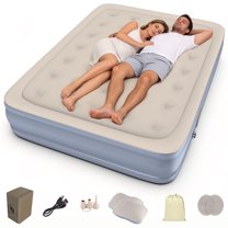 Air Mattress with Pillow, Queen Inflatable Mattress with Built-in Pump, Elevated Inflatable Bed with Pillow, for Camping, Guests and Home, 660lbs Max, Gray