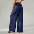 thumbnail image 4 of HKYNLAG Women's Wide Leg Palazzo Pants Drawstring Elastic Beach Vacation Travel Loose Trousers Dark Blue M, 4 of 5