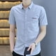 thumbnail image 5 of Camisa y blusa de manga corta para hombre, diseño a rayas, estilo vintage, de alta calidad, con botones, estilo moderno, ajustado, estética, para verano, 5 of 5