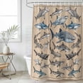 thumbnail image 6 of Ocean Sharks Shower Curtain Set - Extra Long 72" x 96" Washable Bathtub Curtain with 12 Hooks, Vintage Coastal Underwater Animals Brown Waterproof Fabric Shower Curtains for Bathroom/Bathtub Décor, 6 of 6