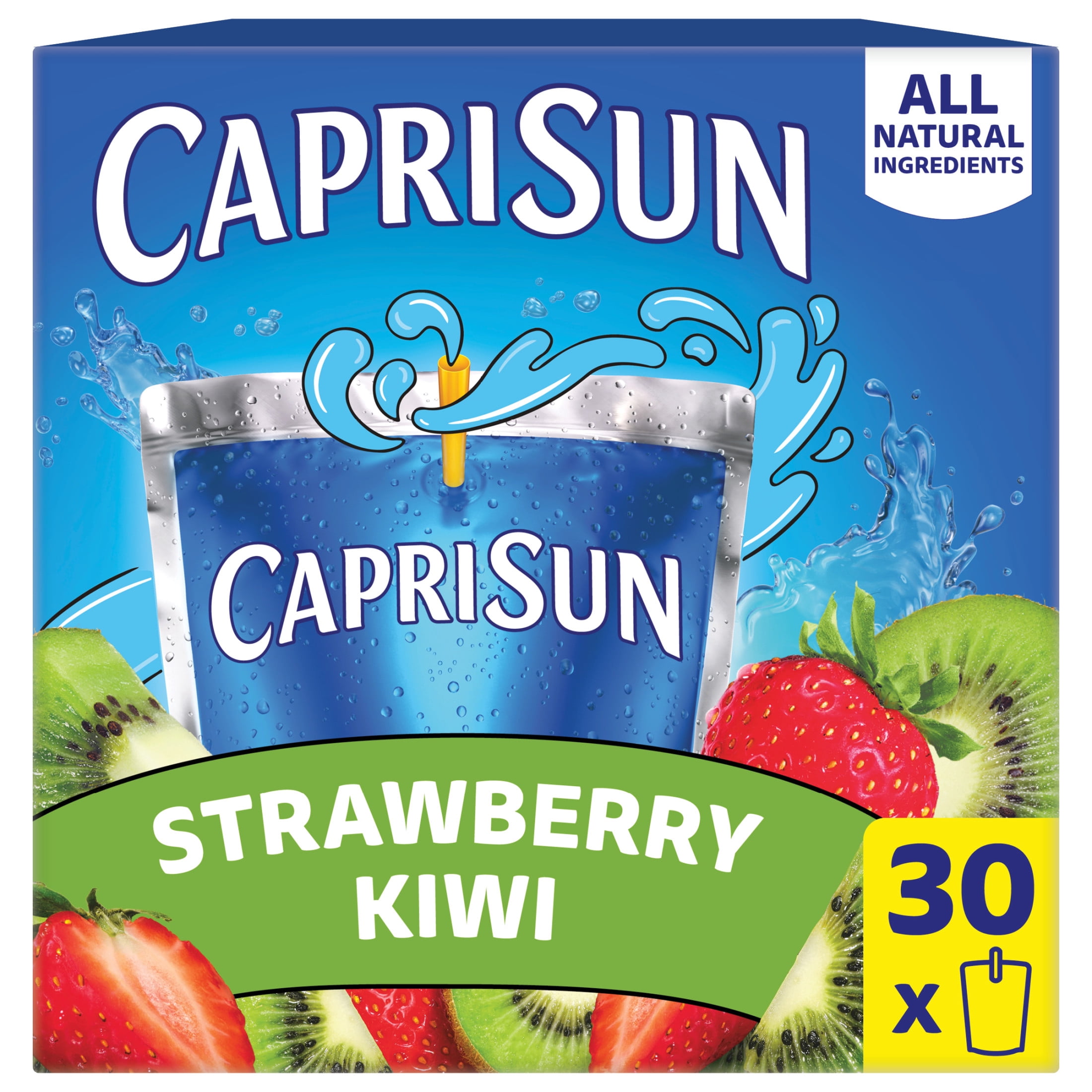 (3 pack) Capri Sun Flavored Juice Drink Blend from Concentrate with Other Natural Flavor Juice Drink Blend, 30 Pouches, for Strawberry Kiwi, All Natural Ingredients, 6 fl oz