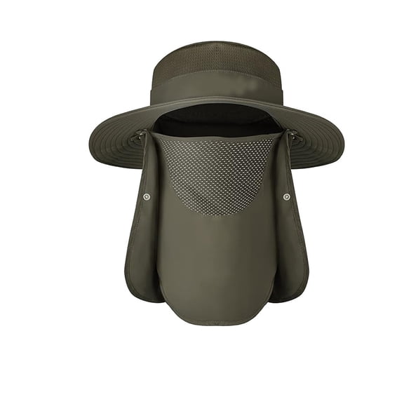 Katinyos Wide Brim Sun Hat for Men and Women,Outdoor Mens Fishing Hat with Face Cover and Neck Flap,Army Green