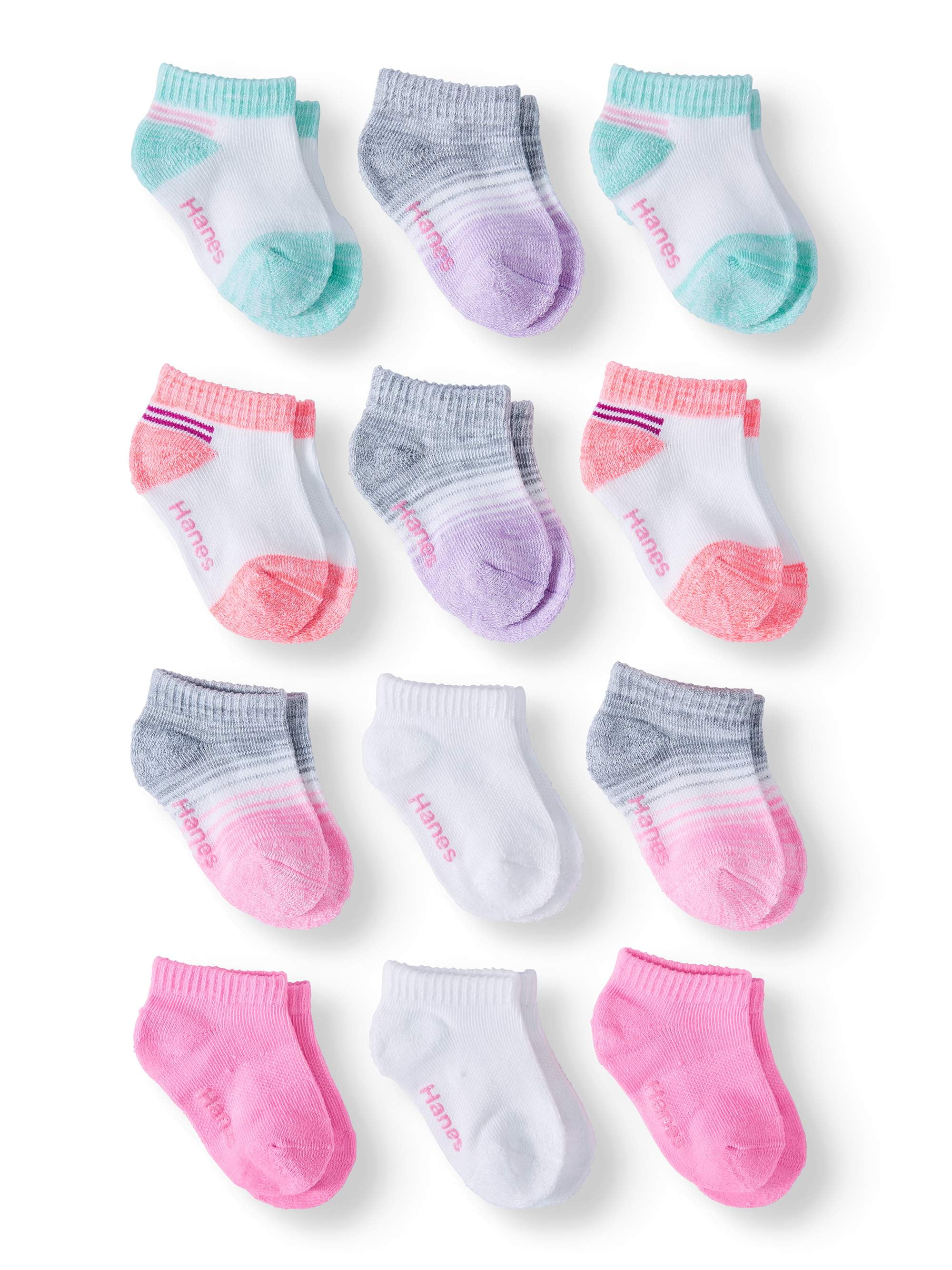 Hanes Ecosmart Bundle Low Cut Socks, 12Pack (Baby Girls & Toddler