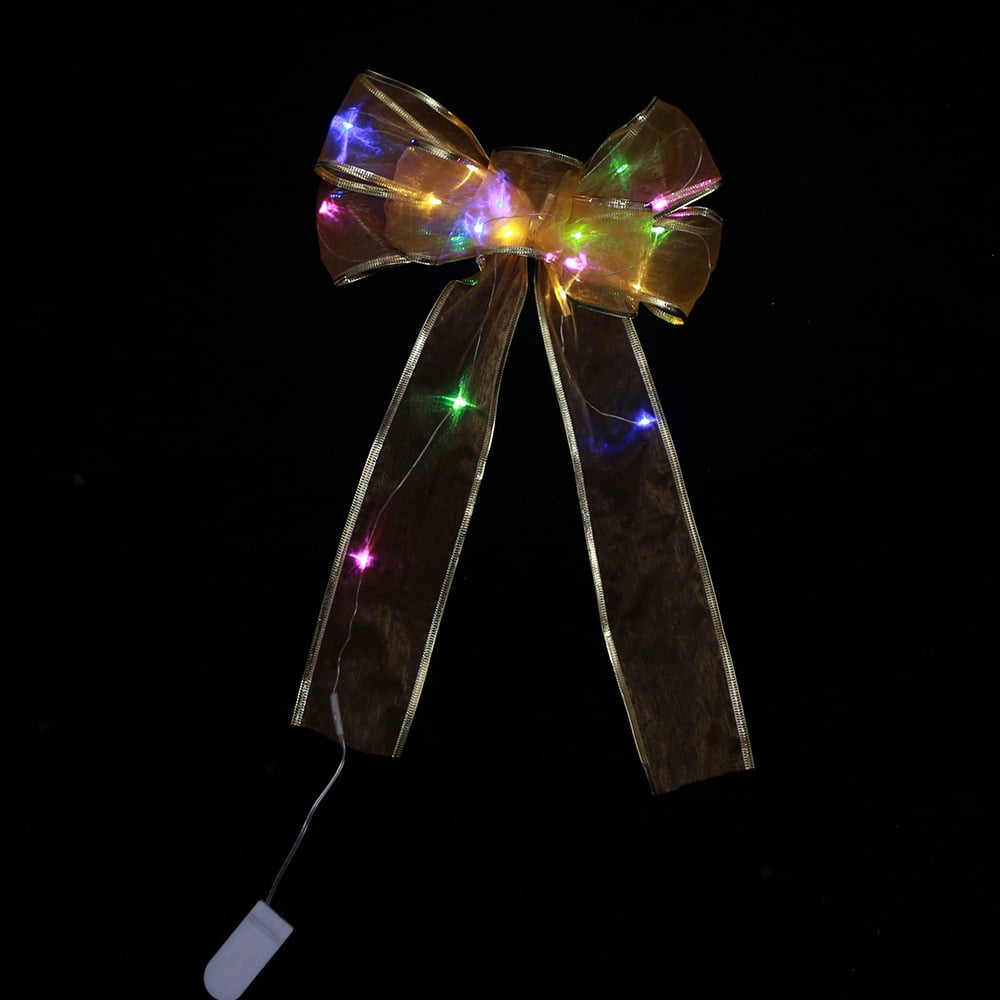 LED Christmas Bow Gold Silver Red Ribbon With Lights Printed Bow For