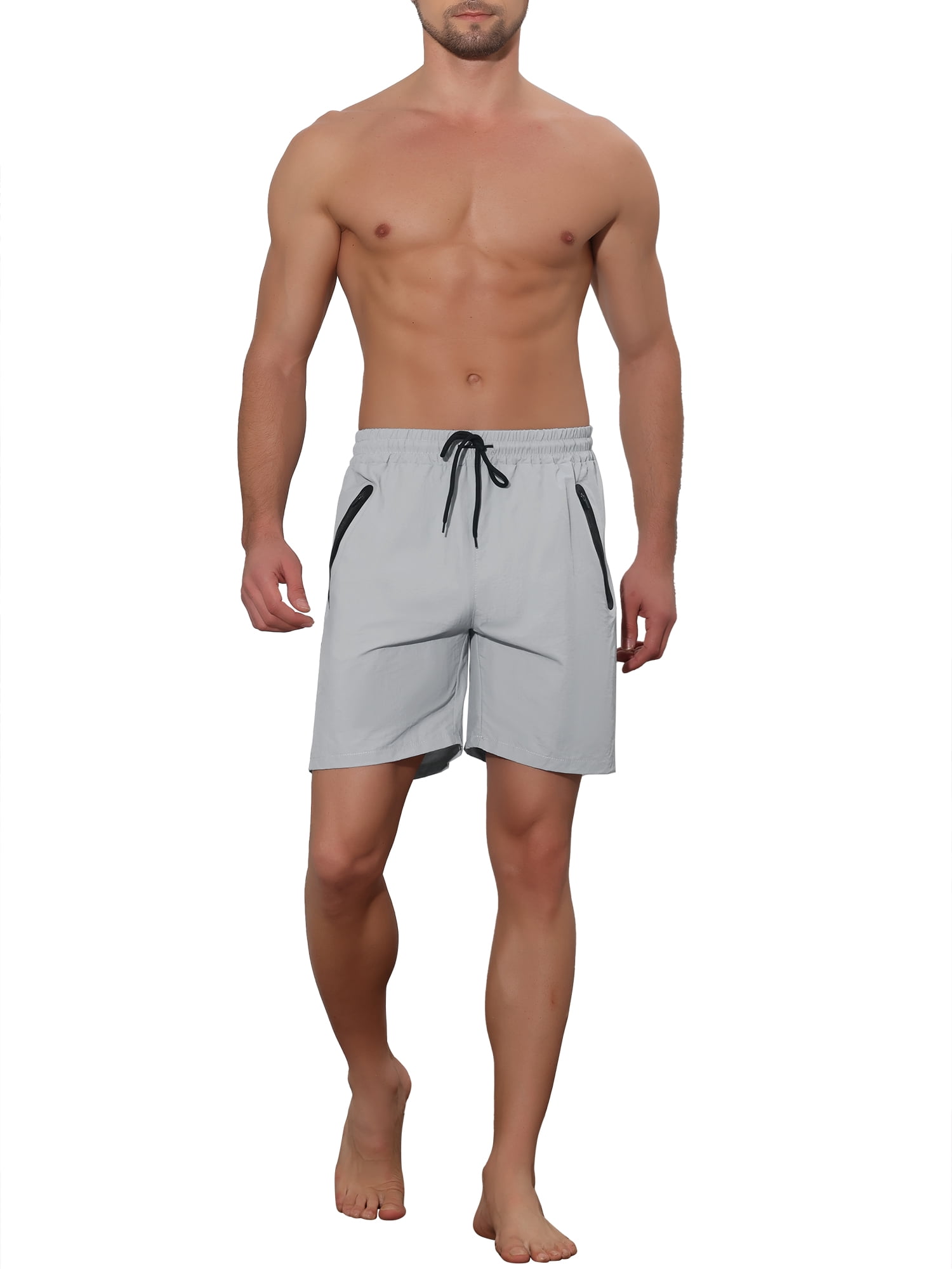 Unique Bargains Men's Solid Color Elastic Waistband Lightweight Swimwear Shorts 32 Gray