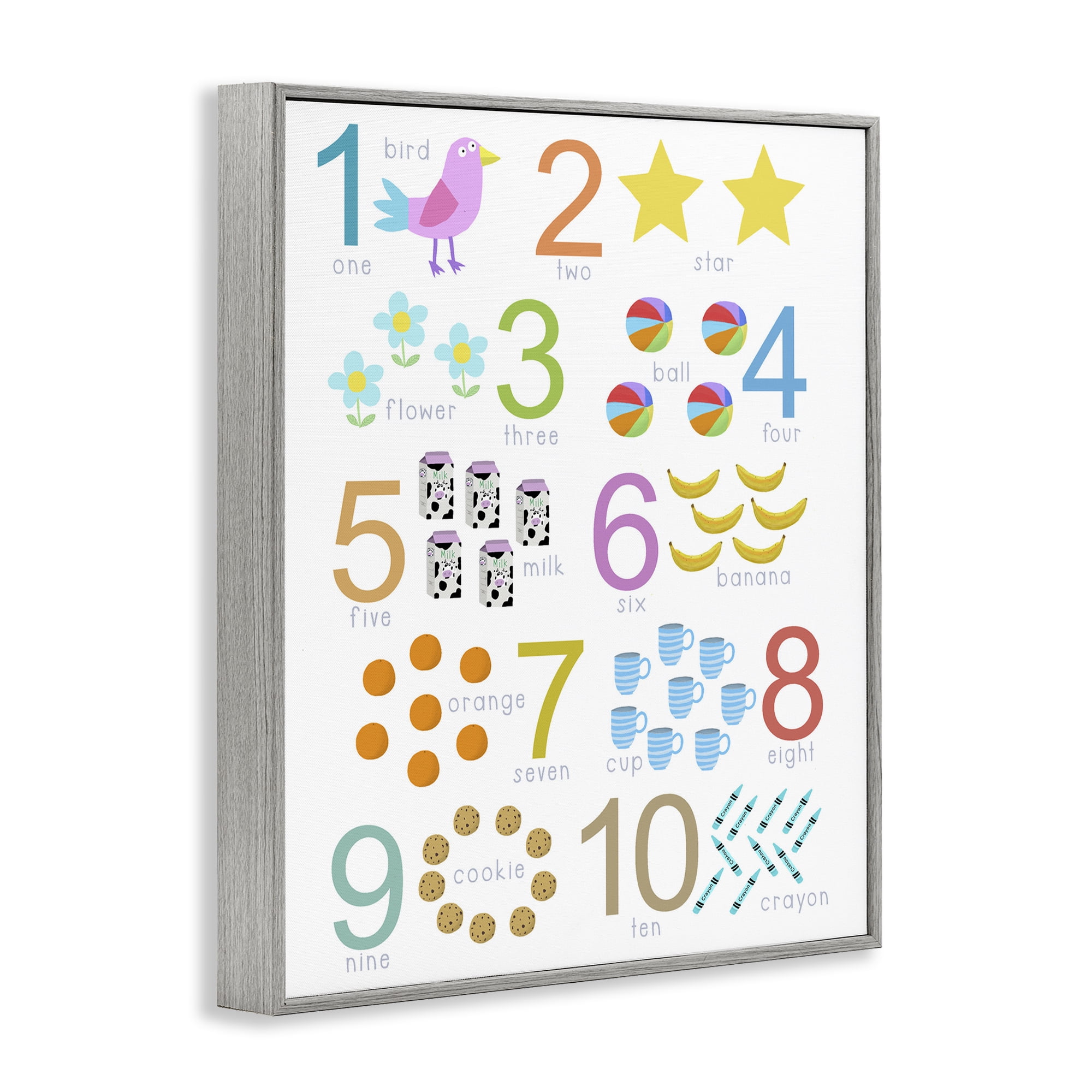 Fun Learning To Count Gray Framed Giclee Art, design by Carla Daly