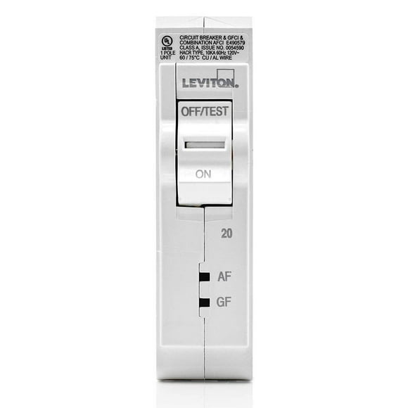 Leviton LB120-DF 20A 1-Pole Plug-On AFCI/GFCI Branch Circuit Breaker, Hydraulic Magnetic, 120 VAC, White