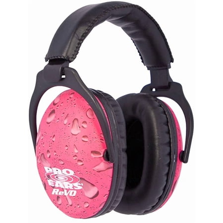 Pro Ears ReVO Passive Ear Muffs for Kids & Small Adults, NRR 25 Noise Reduction, Comfortable Leather Cushions, Adjustable Hearing Protection for Shooting, Hunting, Concerts & Racing, Pink Rain