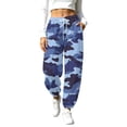 thumbnail image 2 of LEAVINGSUO Camouflage printed Sweatpants for Women Casual Wide Leg Cropped Barrel Pant With Pockets Blue S, 2 of 9