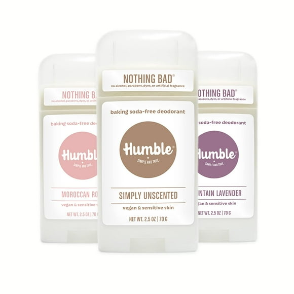 Humble Brands Desodorante sin aluminio, vegano y libre de crueldad, formulado para pieles sensibles, lavanda vegana simple y sensible, rosa vegana, vegana, sin perfume, paquete de 3
