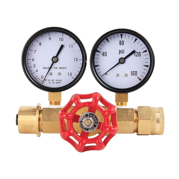 Watflow Water Gauge - Pressure, Flow, & PSI Test Gauge,0-160psi,0-13 GPM, 3/4" Female Hose Threas.