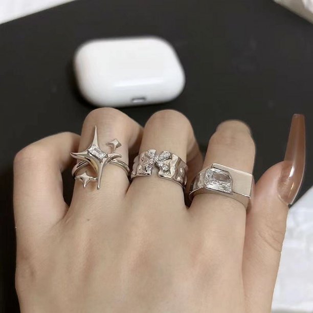 925 Sterling Silver Ring for Women Flat Simple Finger Open Ring Vintage Adjustable Couple Rings Allergy for Party Birthday Gift
