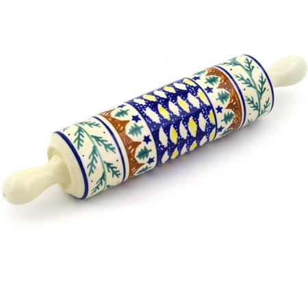 Polish Pottery Rolling Pin Polish Pottery 12½-inch Rolling Pin (Pine Boughs Theme) Hand Painted in Boleslawiec, Poland + Certificate of Authenticity ()