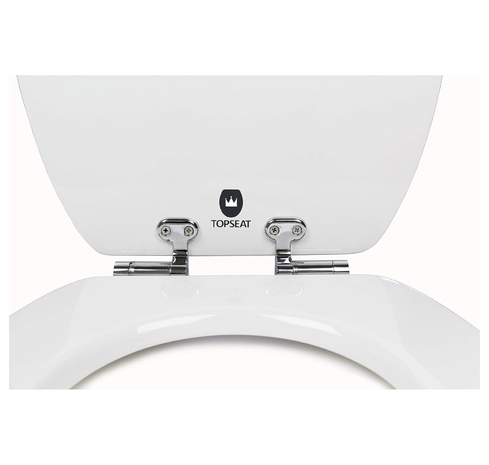 Elongated Toilet Seat Slow Close White Wood - 18.5" Elongated Bowl Fit - Chromed Metal Hinges - Easy Install