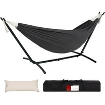 VibrantEcho Hammocks Double Hammock with 9ft Space-Saving Steel Stand Includes Portable Carrying Case, 450 Pounds Capacity (Dark Grey)