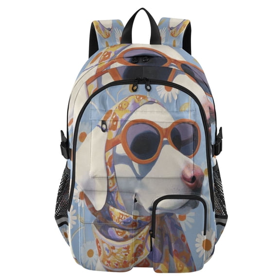 DIXRUYEE Dog in Sunglasses Backpack for School 14”Laptop Compatible with Reflective Safety Strips