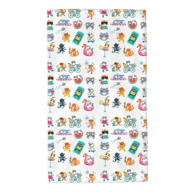 Balery Hello Summer Cat Toalla de Microfibra Premium con Estampado – 27.5x16 pulgadas, Alta Absorción, Suave y Aterciopelada, Secado Rápido