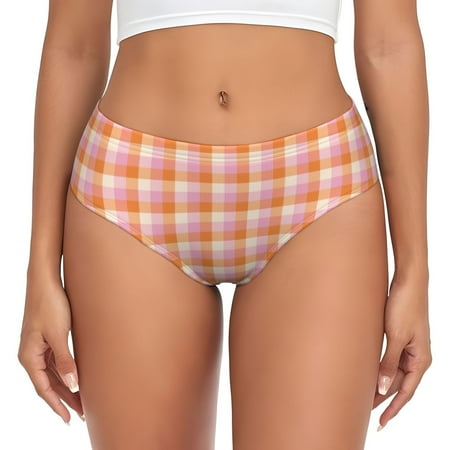 Womens Underwear Orange Purple Square Plaid Cuteness No Show Seamless Underwear for Women  Soft Stretch Women s Panties  Hipster Ladies Panties Bikini Underwear Briefs