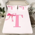 thumbnail image 2 of Manfei Bow Bowknot Ribbon Twin Sheet Sets,Fairy Tale Theme Twin Fitted Sheet,First Letter T Flat Sheet For Girls,Super Cozy Room Decor,3-Piece, 2 of 7