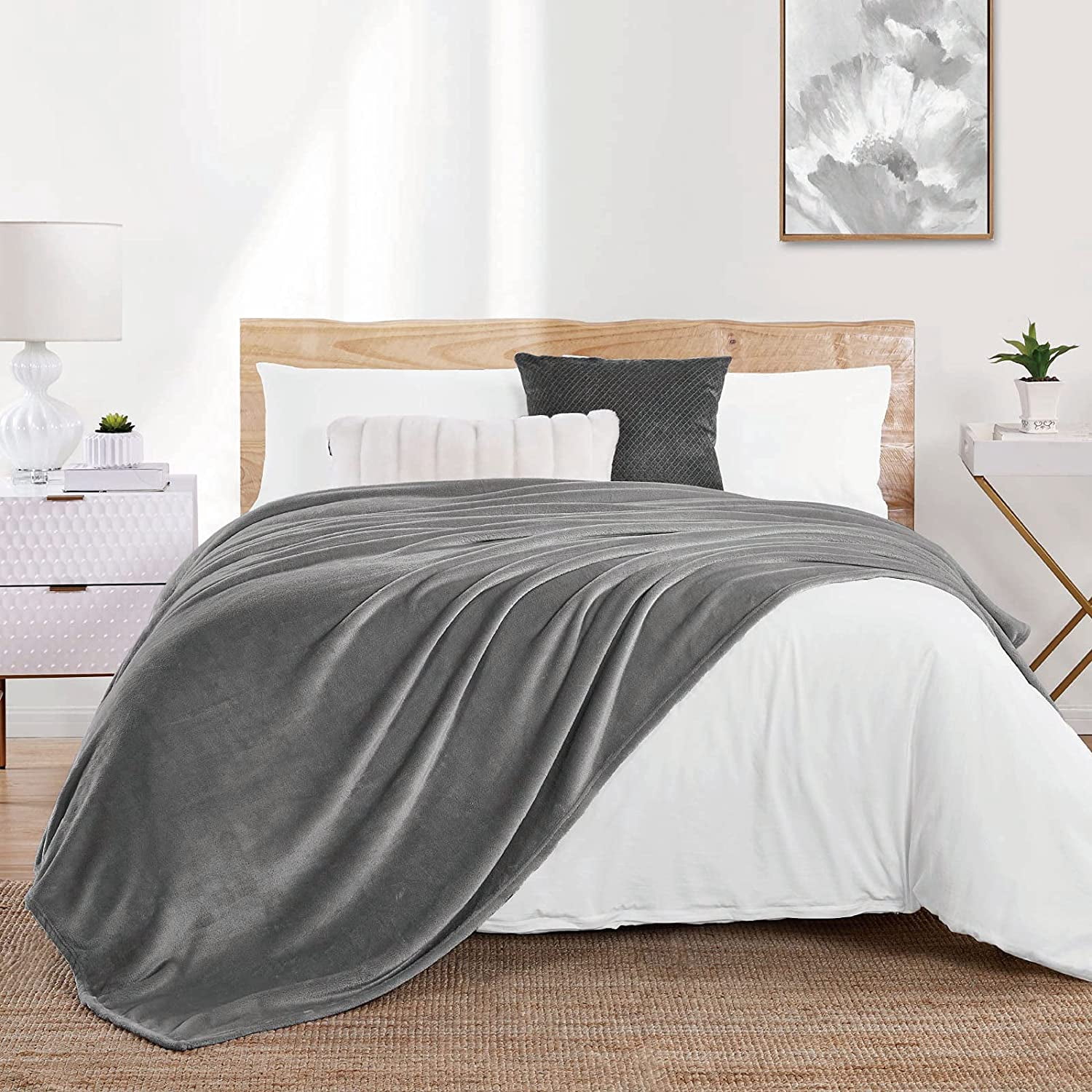 Walensee Ultra Soft Microplush Fleece King Blanket, 108" x 90", Grey, Machine Washable