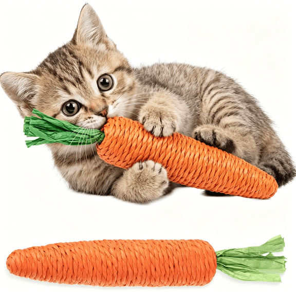 CYFW 2 Pcs Kitten Teething Toys for Indoor Cats,Cat Chew Toy Natural Sisal Cat Teething Toys Orange Carrot Interactive Cats Kicker Toy for Indoor Kitty Exercise