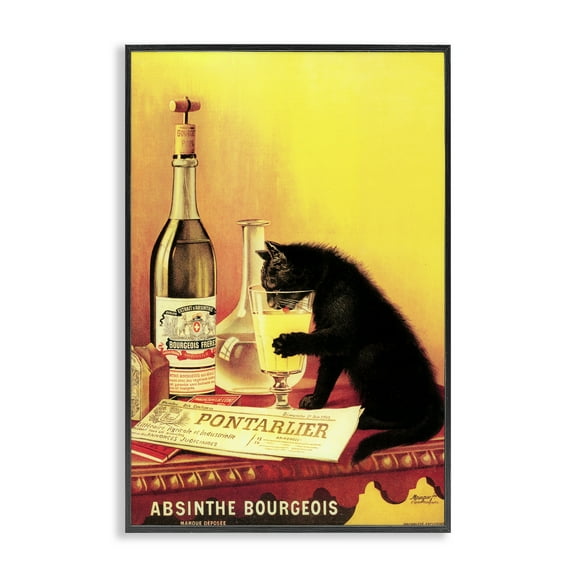 Stupell Industries Vintage Cat & Absinthe Animals Painting Black Framed Art Print Wall Art, 12 x 18