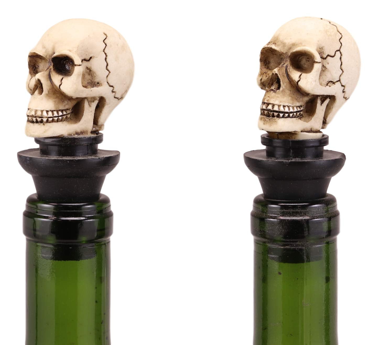 Ebros Gift Set of 2 Skeleton Cranium Bone Skull Wine Bottle Stoppers 3H Collectible Ossuary Halloween Death Graveyard Ghastly Skulls Bottle Stopper Party Kitchen Accessory 