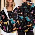 thumbnail image 2 of Luwomo Leisure Jackets Hoodie Womens Zip Up Hoodie Dinosaur Print Loose Fit Pullover Long Sleeve Hooded Sweatshirt Outdoor Athletic Wear Lady Tops Black,L, 2 of 5
