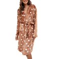thumbnail image 4 of Elainilye Fashion Womens Robe Soft Loungewear Long Sleeve V-Neck Winter Pajamas Flannel Nightgowns Long Robes,Brown, 4 of 7