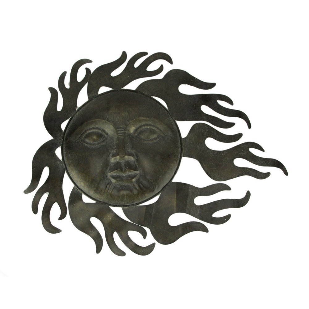 Aged Grey Metal Celestial Wall Art Hanging Sun Face Outdoor Indoor