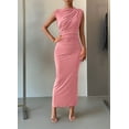 thumbnail image 6 of Women'S Ruched Bodycon Dress Summer Casual Sleeveless Back Slit Elegant Club Evening Cocktail Maxi Dresses Pink M, 6 of 7