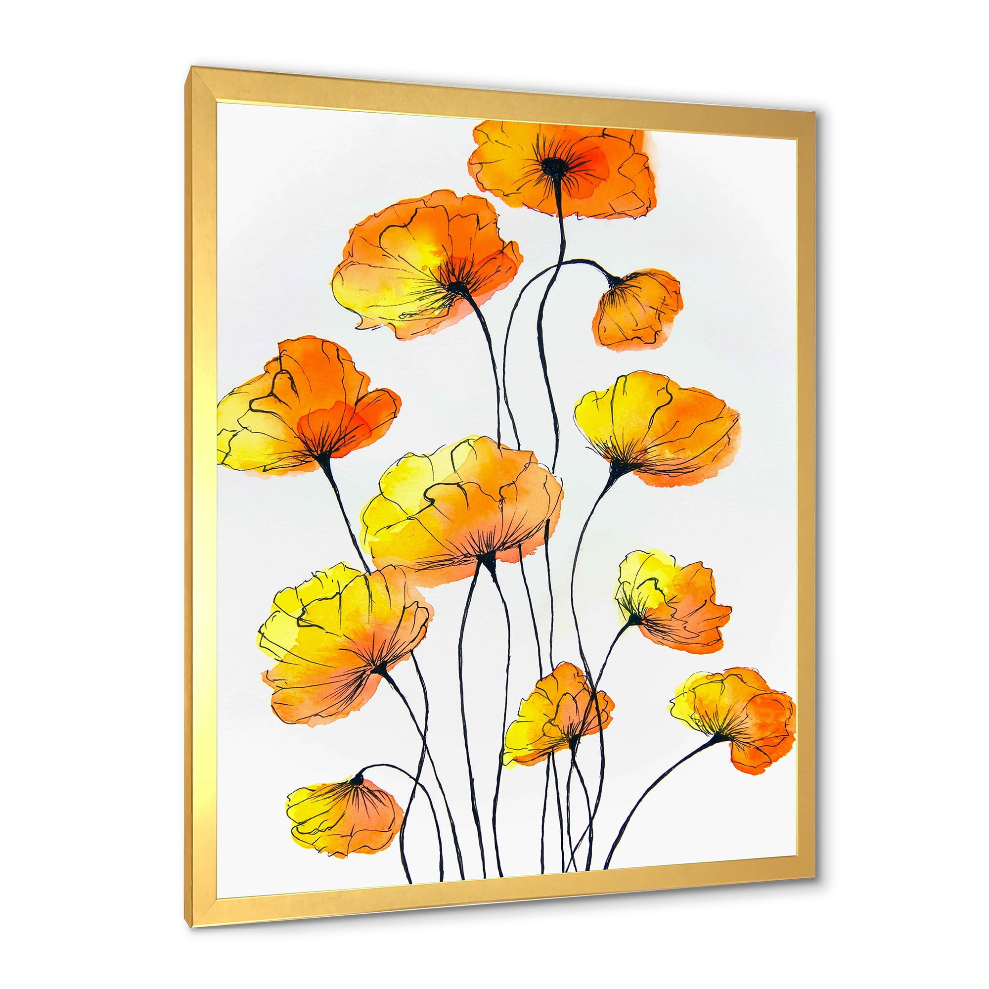Designart 'Country Yellow Flowers On White' Traditional Framed Art Print