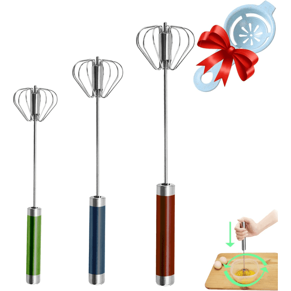 3 Pack Stainless Steel Eggbeater, Rotating Semi-Automatic Eggbeater, Hand Mixer Whisk