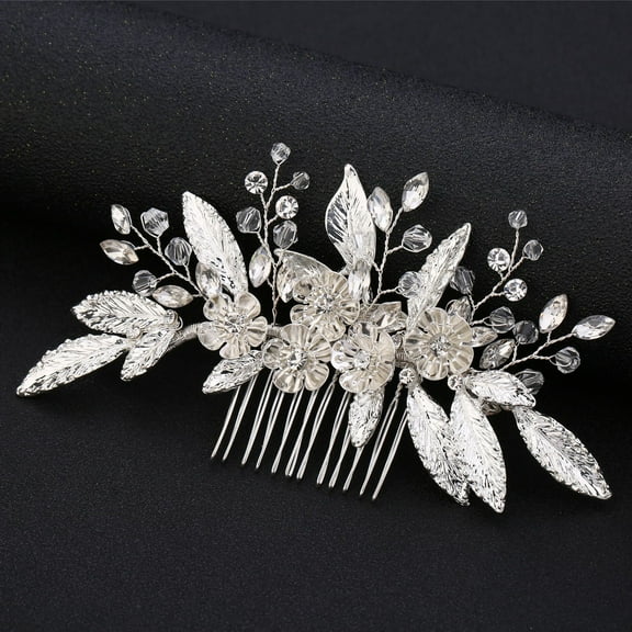Nvzi -b Bridal Flower Wedding Hair Pins Crystal Pearl Hair Combs Clips Headpiece Gold Wedding Hair Accessories Jewelry with Rhinestone for Brides Bridesmaids Women Girls (Silvery)