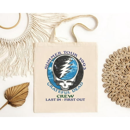 vintage GRATEFUL DEAD SUMMER 1993 TOUR CREW White Double Sided Tote Bag-TH10640