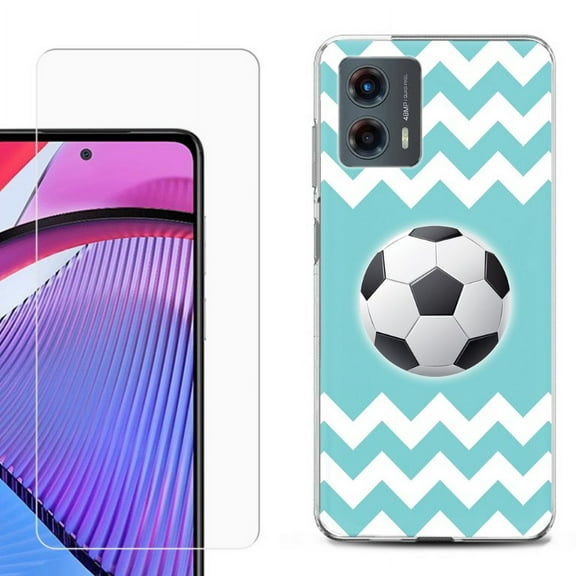 OneToughShield ® Compatible with Motorola Moto G 5G 2023, Shockproof Phone Case, with Tempered Glass Screen Protector - Chevron/Soccer