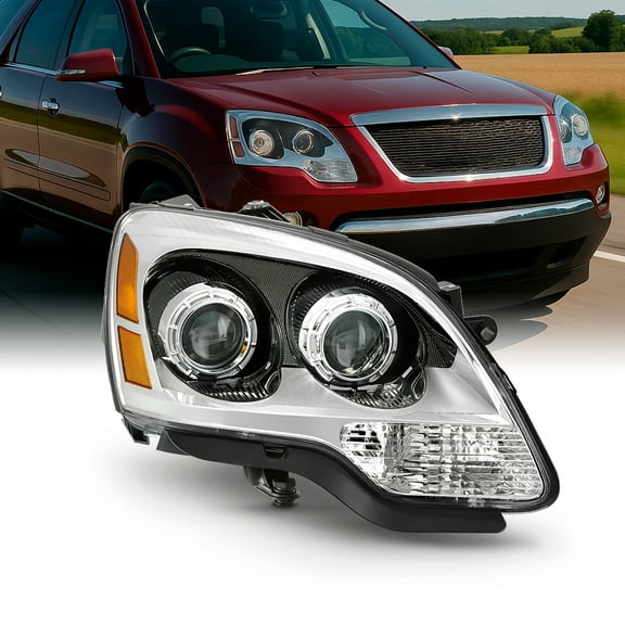 AKKON - Fits 2007 2008 2009 2010 2011 2012 GMC Acadia Projector [Halogen Type] Chrome Headlight Passenger Right Side Replacement