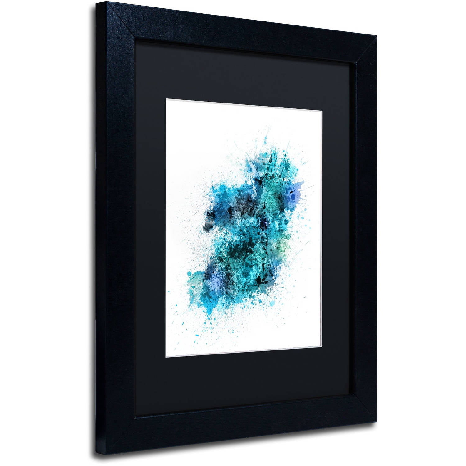 Trademark Fine Art "Ireland Map Paint Splashes" Canvas Art by Michael Tompsett, Black Matte, Black Frame