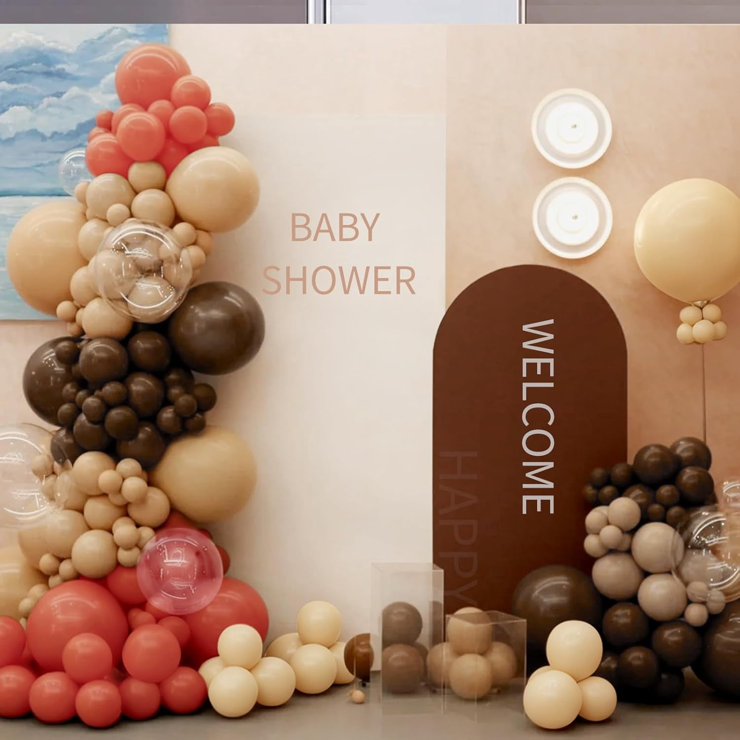 Burculy   Dusty Orange and Brown Balloon Arch Kit, 166Pcs Burnt Orange Camel Chocolate Brown Nude Balloons Garland for Boho Thanksgiving Autumn Baby Shower Fall Birthday Decorations