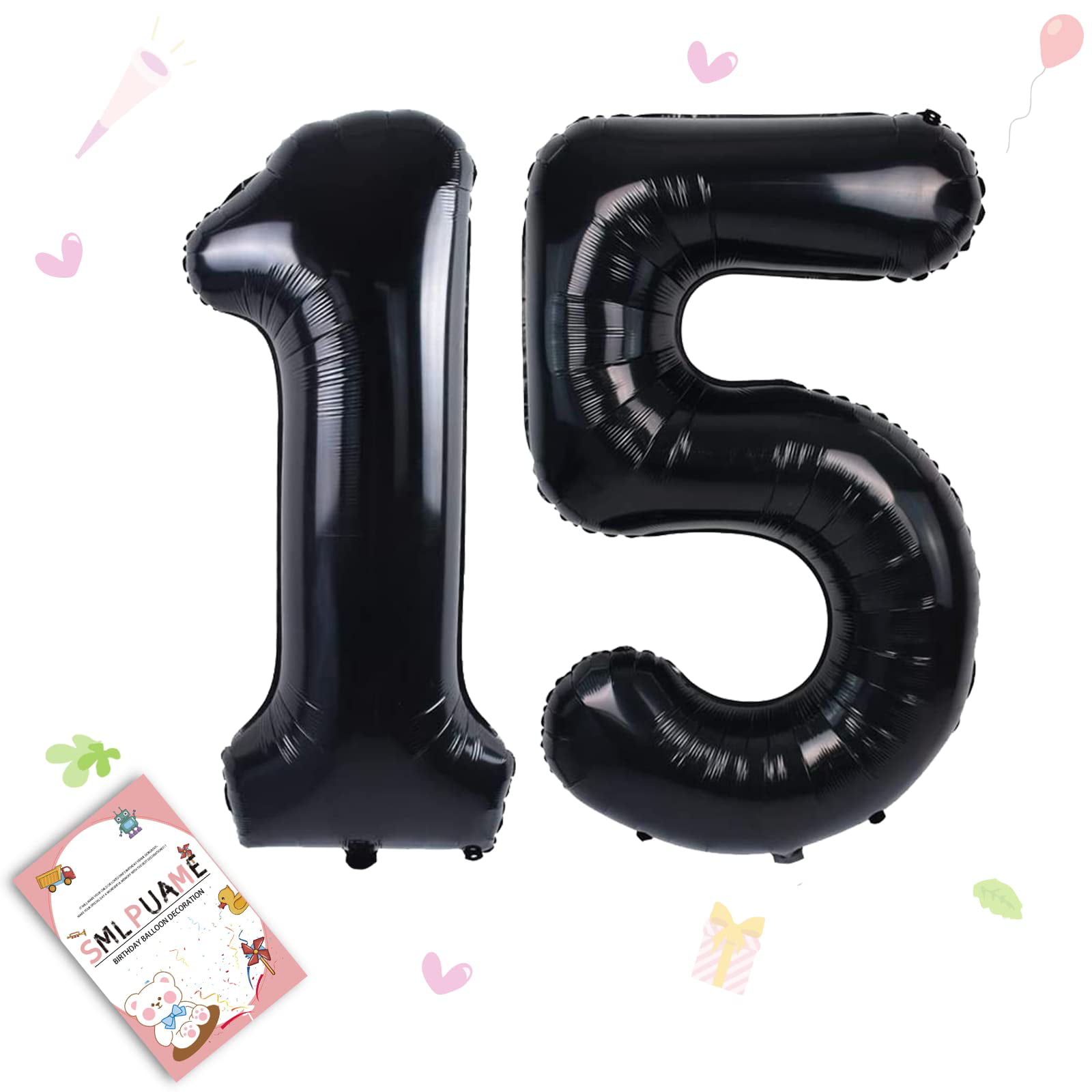 Smlpuame 40 inch Number Balloon 0-9 Black Large Number 15 Balloons ...