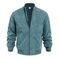 thumbnail image 5 of Miluxas Men's Casual Varsity Jacket Vintage Lightweight Suede Bomber Jackets Light Blue, 5 of 9