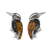 Genuine Baltic Amber Bird Earrings in Sterling Silver