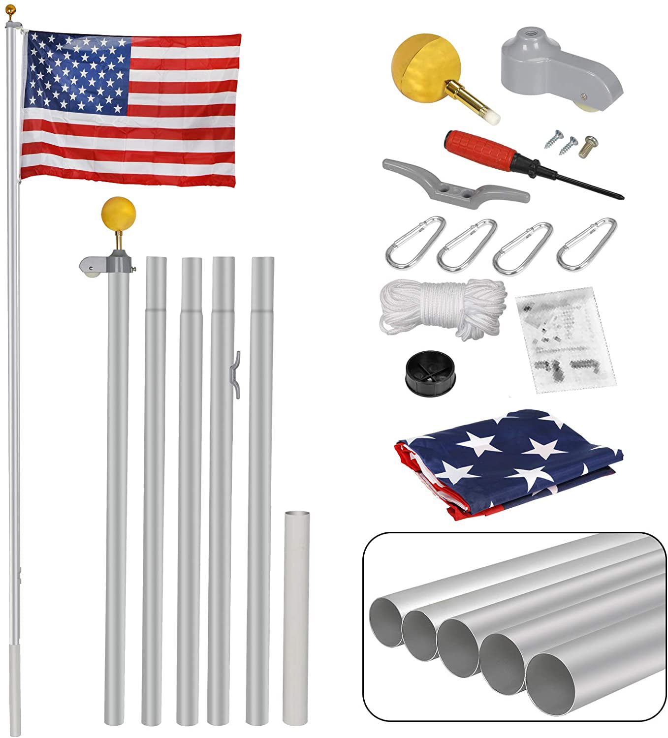 3x5 USA American & State of Texas Premium Flags Aluminum Pole Kit Ball Top 3'x5' 