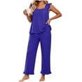 thumbnail image 7 of Fewfanhot Pajama Sets for Women 2 Piece Ruffle Sleeveless Pj Bridal Sleepwear Soft Tank Top and Pants Loungewear Cami Sleep Set, 7 of 7