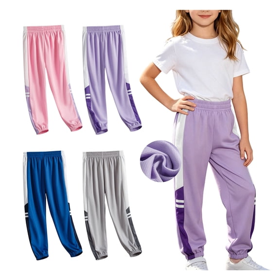 Lumosvexa Girls Sweatpants, Elastic Waist Lightweight Cotton Soft Summer Casual Active Jogger Pants Purple 10/12