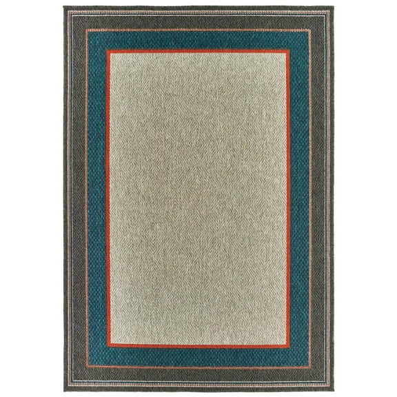 Oriental Weavers Latitude Indoor/Outdoor Rug - 8021L - 5'3" x 7'3" - in Gray/ Teal - Eclectic Global Style, Water, Stain and Fade Resistant, Hose Clean, Patio, Outdoor Living Area Rug
